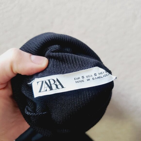 Zara Ribbed Body Con Knit Black Stretch Cyberpunk Cutout Turtleneck Top S - Picture 5 of 6